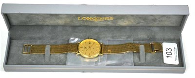Lot 103 - A Longines 9ct gold gents wristwatch, case stamped with a convention hallmark 9k375 for 9ct...