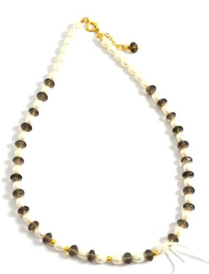 Lot 113 - Smoky quartz and cultured pearl necklace