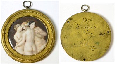 Lot 285 - Italian School (circa 1800): The Three Graces, a miniature three-quarter length group of the...