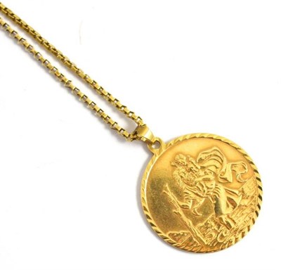 Lot 132 - An engraved St Christopher pendant on a box link chain