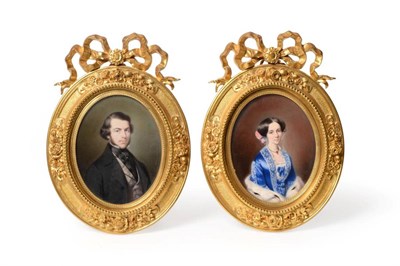 Lot 286 - Edme Rousseau (French, 1815-1868): Miniature Bust Portrait of Monsieur and Madame Theodore...