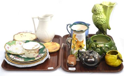 Lot 141 - * Decorative ceramics including Doulton Lambeth teapot, a Wedgwood Jasperware jug, a Bretby...