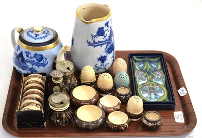 Lot 145 - * A Moorcroft Cleopatra pattern pen tray, a Macintyre tea set, Macintyre condiments, napkin...