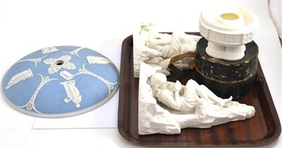 Lot 146 - * Two Parian wall brackets, a Wedgwood Jasperware ceiling rose? and other ceramics