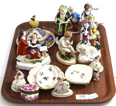 Lot 155 - A tray including 19th/20th century china figurines and a large Continental figure group
