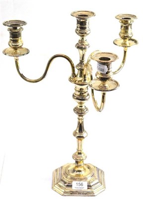 Lot 156 - * A silver three branch candelabra, 46cm high