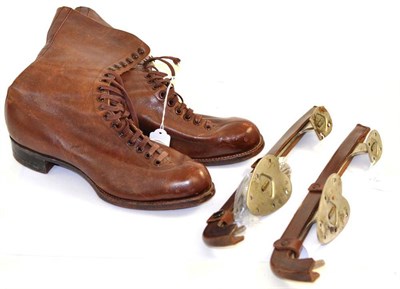 Lot 158 - Pair of brown leather ice skates