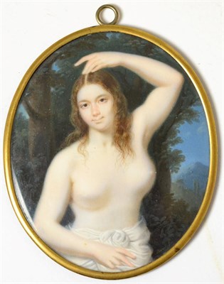 Lot 288 - Giorgio Banchi (Italian, 1789-1853): Miniature Half Length Portrait of a Nymph, with a white...