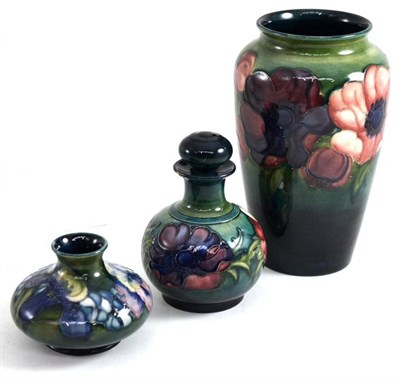 Lot 173 - A Walter Moorcroft anemone pattern vase, impressed factory marks, blue painted monogram, 21cm a...