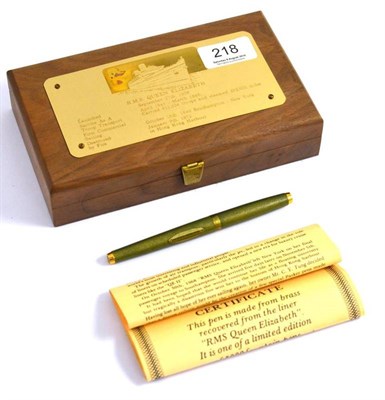 Lot 218 - A cased limited edition Parker pen made from brass recovered from the liner ";RMS Queen Elizabeth"