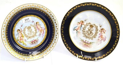 Lot 247 - Sevres decorative cabinet plate with gilt 'N' and crown to centre and another similar marked with a