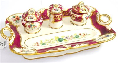 Lot 254 - An English porcelain inkstand and a pen tray