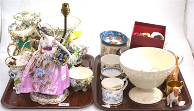 Lot 265 - Two trays of floral encrusted china, Wedgwood pedestal bowl, commemorative china, Gaudy Welsh mugs