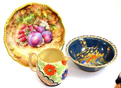 Lot 271 - Royal Worcester fruit painted plate by M Johnson, an Arcadian bowl and a Wades jug