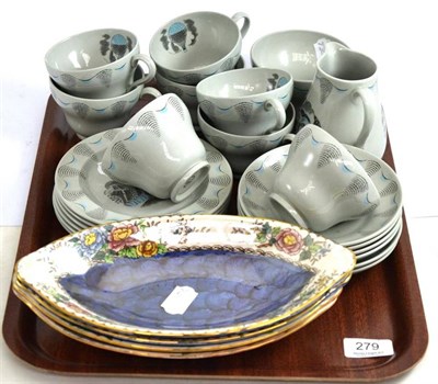 Lot 279 - A Wedgwood Travel pattern part tea set, designed by Eric Ravilious, including eight cups, six...