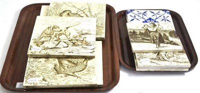 Lot 291 - Five Wedgwood tiles 'Fresco Birds' or 'Game Subjects', after Thomas Allen, three Minton tiles...