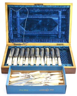 Lot 296 - A part set of mother-of-pearl fish eaters and a quantity of mother-of-pearl handled dessert cutlery