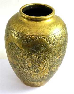 Lot 298 - A Chinese bronze vase, 19th century, in Ming style, the ovoid body finely decorated with...