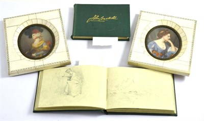 Lot 306 - Two piano key framed miniatures and facsimile 1813 and 1814 John Constable sketch book, 1973