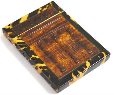 Lot 310 - A good Regency tortoiseshell card case, the faces applied with a die stamped tortoiseshell pond...