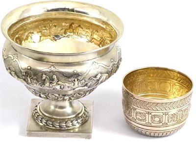 Lot 330 - # A small silver bowl decorated with signs of the zodiac and a plated rose bowl decorated with...