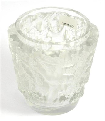 Lot 331 - A Lalique Bacchus pattern frosted and clear vase, etched ";LALIQUE FRANCE"