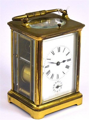 Lot 332 - A striking and repeating alarm carriage clock, with key