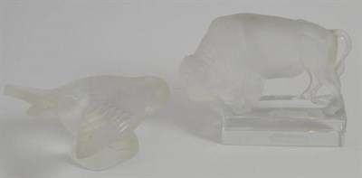 Lot 335 - A Lalique bison paperweight and a Lalique bird