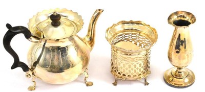 Lot 343 - * Silver teapot, loaded silver vase and a pierced silver vase