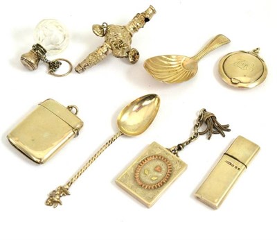 Lot 346 - * Quantity of silver including caddy spoon, whistle, vesta case, aide memoire, etc