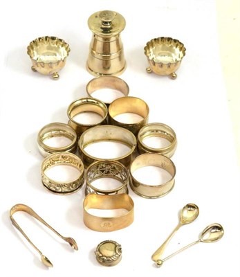 Lot 347 - * Quantity of silver napkin rings, pepper grinder, salts, hinged bangle, etc