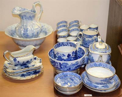 Lot 374 - A 19th century tea/coffee service, blue and white with gilt rim and other blue and white...