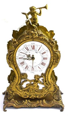 Lot 375 - A French mantel alarm timepiece