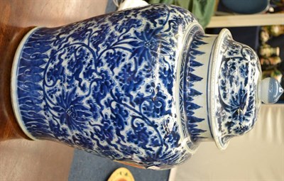 Lot 384 - 18th century Chinese blue and white jar and cover (a.f.), 61cm high