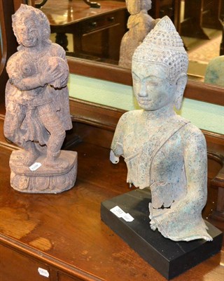 Lot 393 - # Reproduction Indian bronzed figure of a Buddha and a carved stone figure of a Buddha