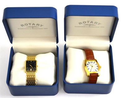 Lot 403 - Rotary black face ";Elegance"; gents wristwatch in a case, and a Rotary 1930s style gents automatic