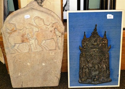 Lot 431 - # An Indian bronzed plaque decorated in relief modelled as Buddhas within a temple together with an