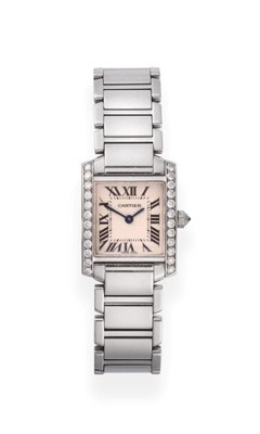 Lot 322 - A Lady's Stainless Steel Diamond Set Wristwatch, signed Cartier, model: Tank Francaise, ref:...