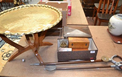 Lot 1003 - 19th century rosewood box, Singer sewing machine, oil lamp, two shooting sticks, etc