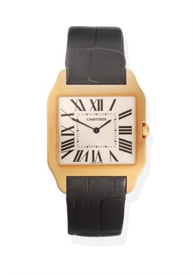 Lot 324 - An 18ct Gold Wristwatch, signed Cartier, model: Santos Dumont, ref: 2649, circa 2004, lever...