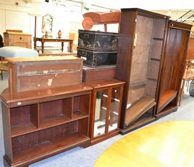 Lot 1048 - # Two reproduction free standing bookcases, pine bookcase, dwarf bookcase and a small double...