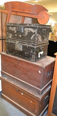 Lot 1049 - * Two pine trunks, two metal deed boxes and a small wheelbarrow