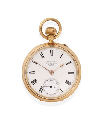 Lot 334 - An 18ct Gold Open Faced Pocket Watch, signed Jas McCabe, Royal Exchange, London, 1917, lever...