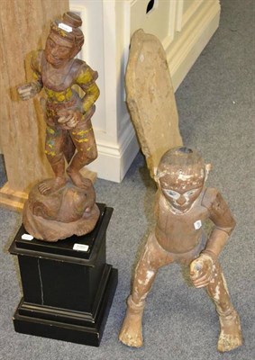 Lot 1082 - # Two Indian carved wooden figures and an ebonised pedestal