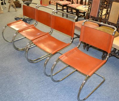 Lot 1091 - # Four chrome and leather dining chairs