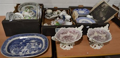 Lot 1096 - Quantity of decorative ceramics and Victorian dinnerwares, comports, tureens, etc (three boxes)