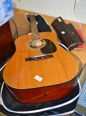 Lot 1100 - A Japanese Kimbara Model 71 six string acoustic guitar, with mahogany back and sides, chrome...