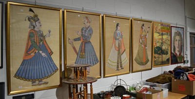 Lot 1108 - # Four gilt framed watercolour drawings depicting figures in traditional costume and two...