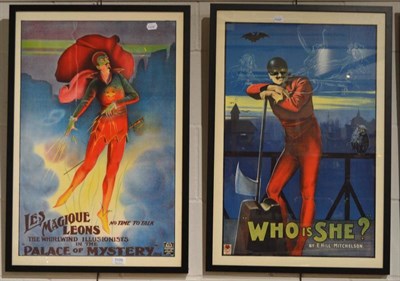 Lot 1109 - # Two framed lithograph prints of posters entitled ";Les Magioue Lyons"; and ";Who is she"