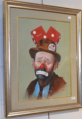 Lot 1114 - Hal Crecy (20th century contemporary), oil on canvas, portrait of a clown ";I Love Vegas"